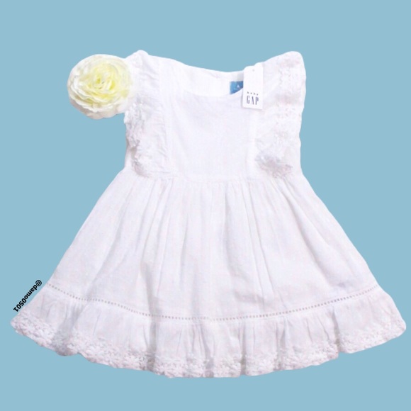 NWT Baby Gap White Eyelet Sleeveless Floral Dress - Picture 2 of 10